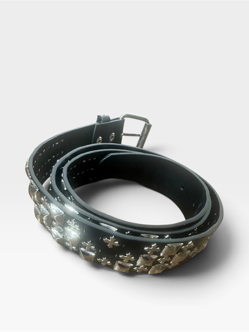 Studded Black Faux Leather Belt